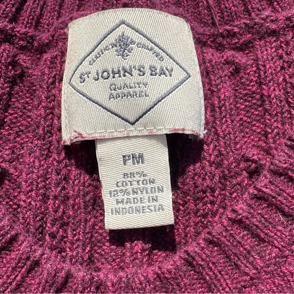 St. John's Bay Burgundy Cable Knit Crewneck Sweater PM Petite Medium Raspberry - Picture 6 of 9
